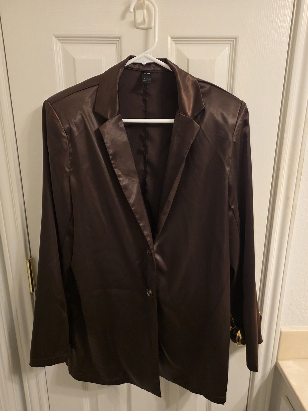 SHEIN Brown Satin Blazer and Bralette Set